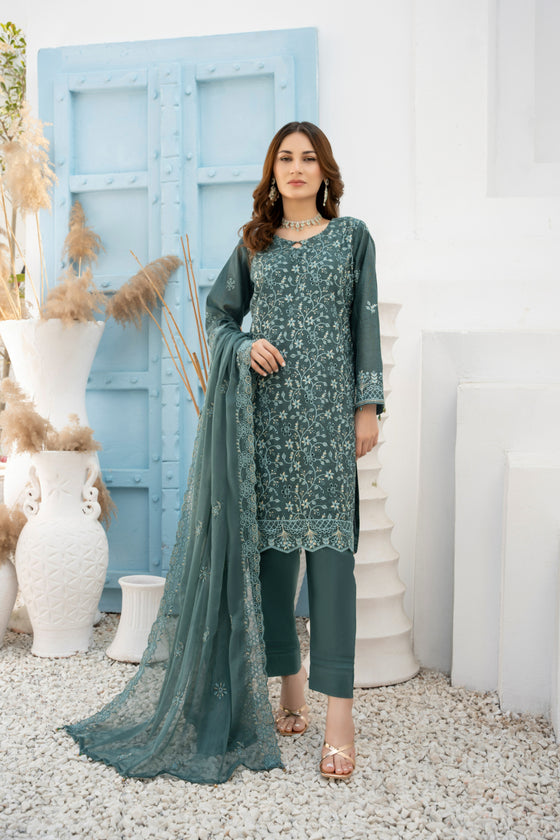 DILKASH -3pc Cotton Two Tune Embroidered suit