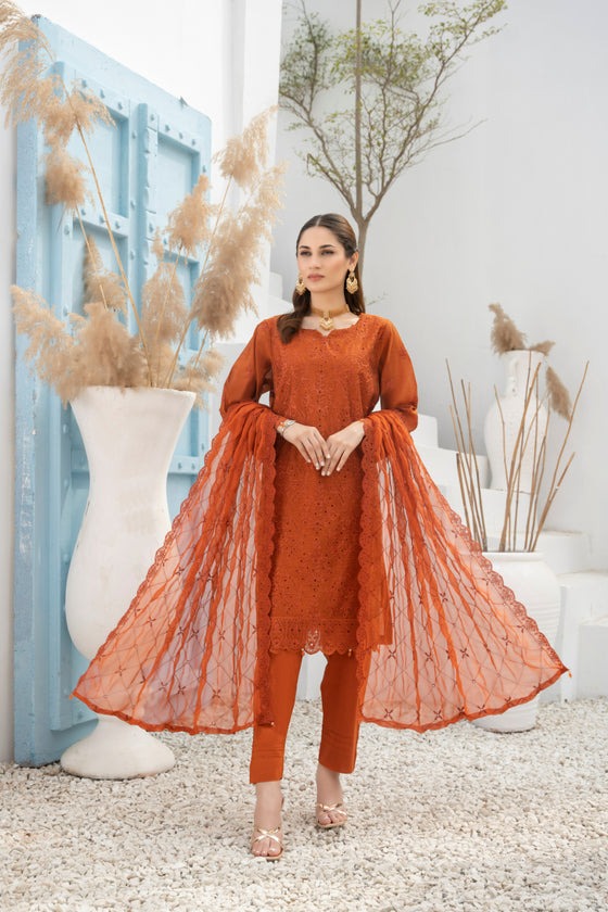 DILKASH -3pc Cotton Two Tune Embroidered suit