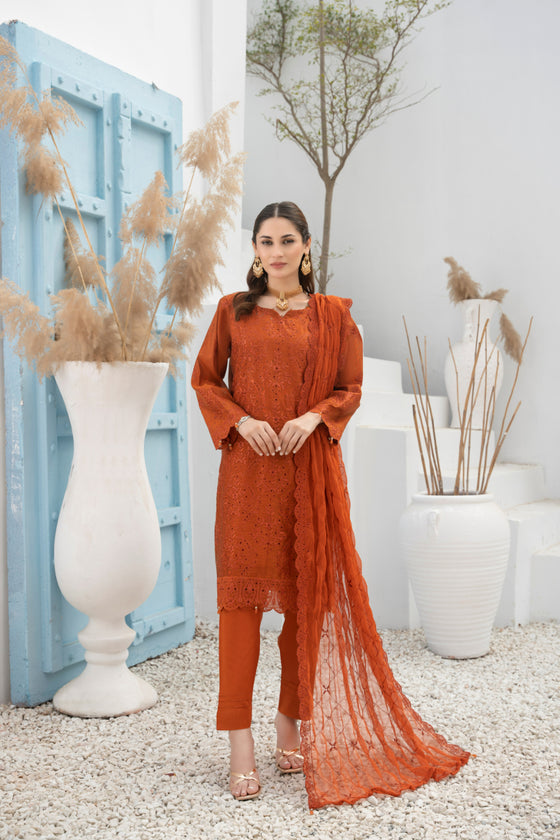 DILKASH -3pc Cotton Two Tune Embroidered suit