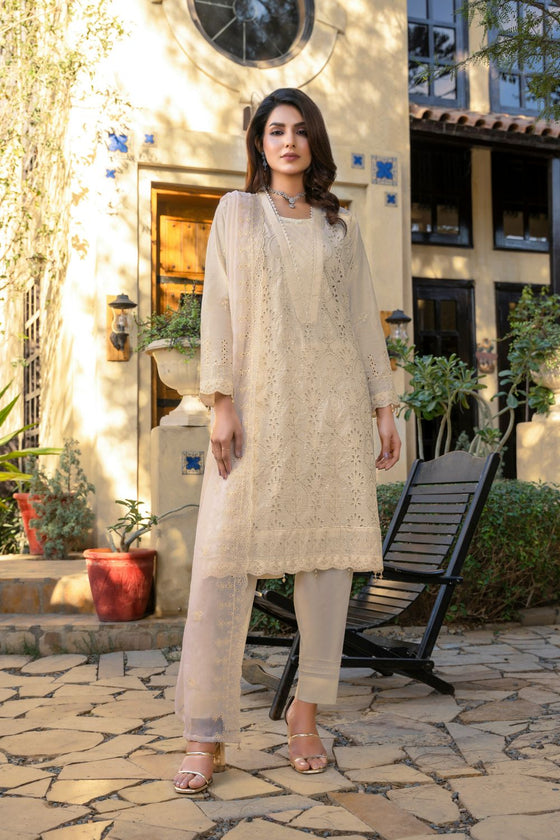 KARI PLATINUM -3pc Cotton Embroidered suit