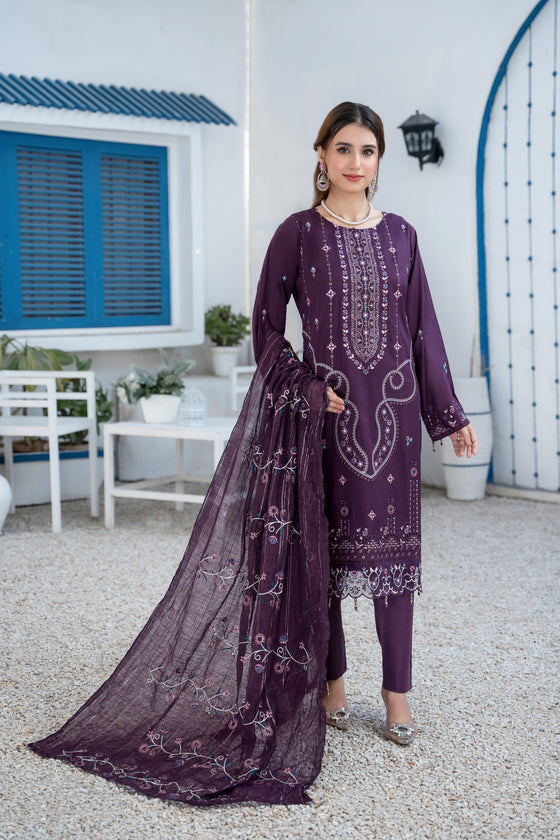 Khayal-Unstitched-3Pc Embroidered Cotton Suit