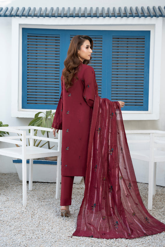 Khayal-Unstitched-3Pc Embroidered Cotton Suit