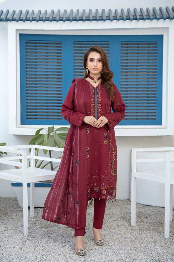 Khayal-Unstitched-3Pc Embroidered Cotton Suit