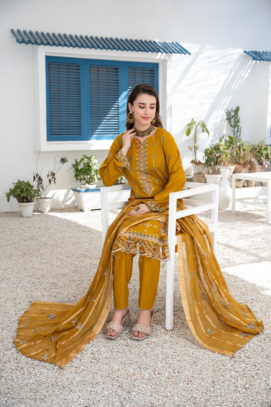 Khayal-Unstitched-3Pc Embroidered Cotton Suit