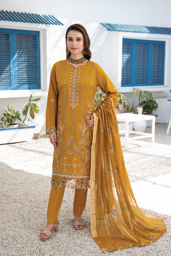 Khayal-Unstitched-3Pc Embroidered Cotton Suit