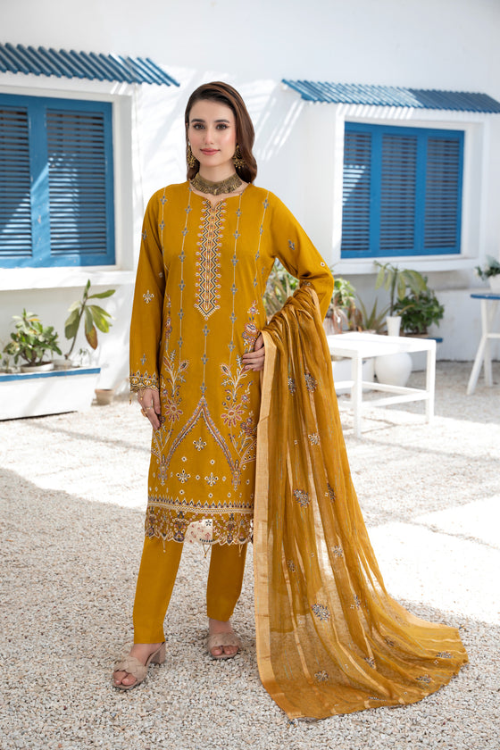 Khayal-Unstitched-3Pc Embroidered Cotton Suit