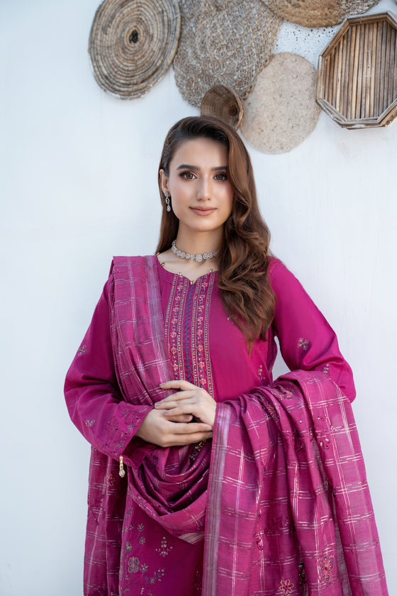 Khayal-Unstitched-3Pc Embroidered Cotton Suit