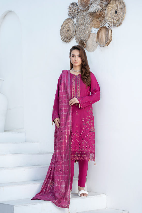 Khayal-Unstitched-3Pc Embroidered Cotton Suit