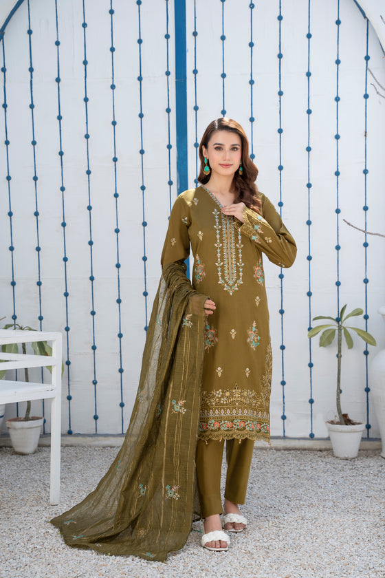 Khayal-Unstitched-3Pc Embroidered Cotton Suit