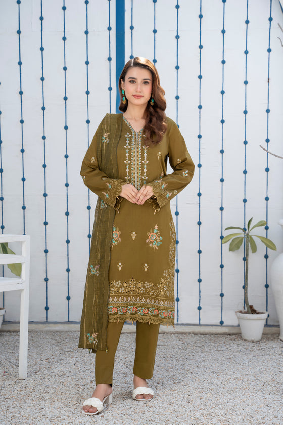 Khayal-Unstitched-3Pc Embroidered Cotton Suit