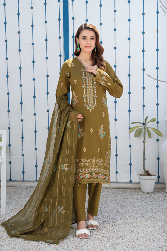 Khayal-Unstitched-3Pc Embroidered Cotton Suit