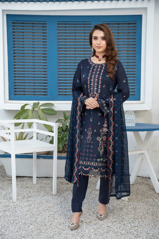 Khayal-Unstitched-3Pc Embroidered Cotton Suit