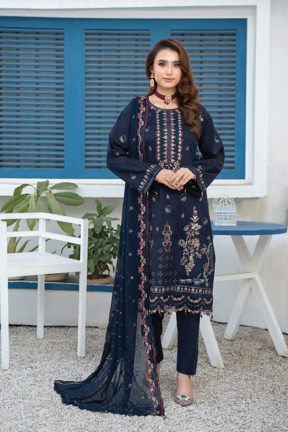 Khayal-Unstitched-3Pc Embroidered Cotton Suit