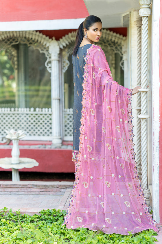 MEHAK - Unstitched 3Pc Embroidered Cotton Suit