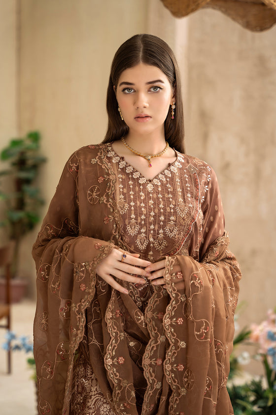 Unstitched-3Pc Embroidered Broshia  Suit