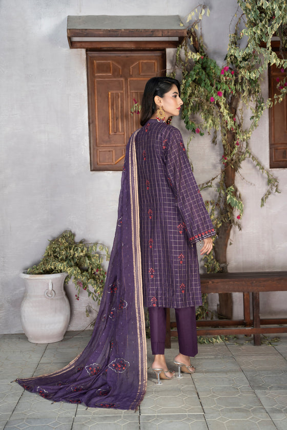 MIZAJ EXCLUSIVE UNSTITCHED-3PC LUXURY FESTIVE CHEQUE COTTON