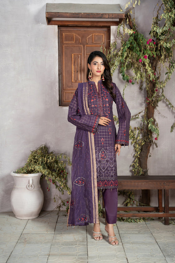 MIZAJ EXCLUSIVE UNSTITCHED-3PC LUXURY FESTIVE CHEQUE COTTON