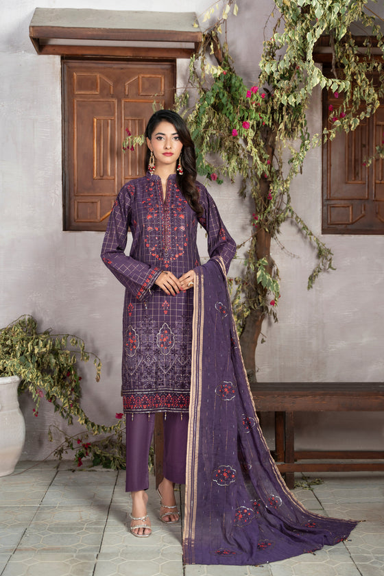 MIZAJ EXCLUSIVE UNSTITCHED-3PC LUXURY FESTIVE CHEQUE COTTON