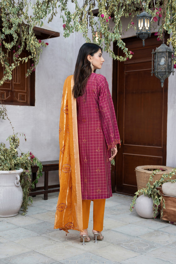 MIZAJ EXCLUSIVE UNSTITCHED-3PC LUXURY FESTIVE CHEQUE COTTON