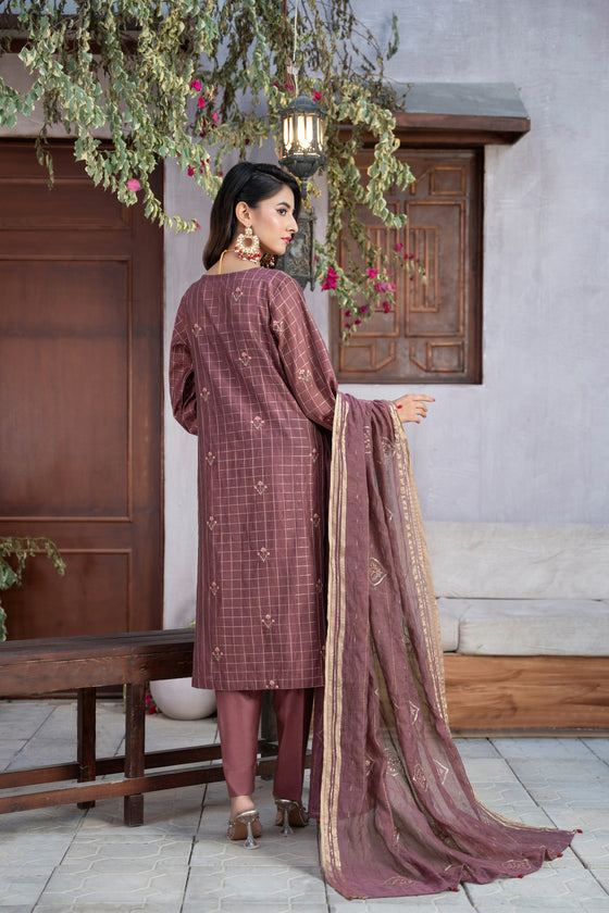 MIZAJ EXCLUSIVE UNSTITCHED-3PC LUXURY FESTIVE CHEQUE COTTON