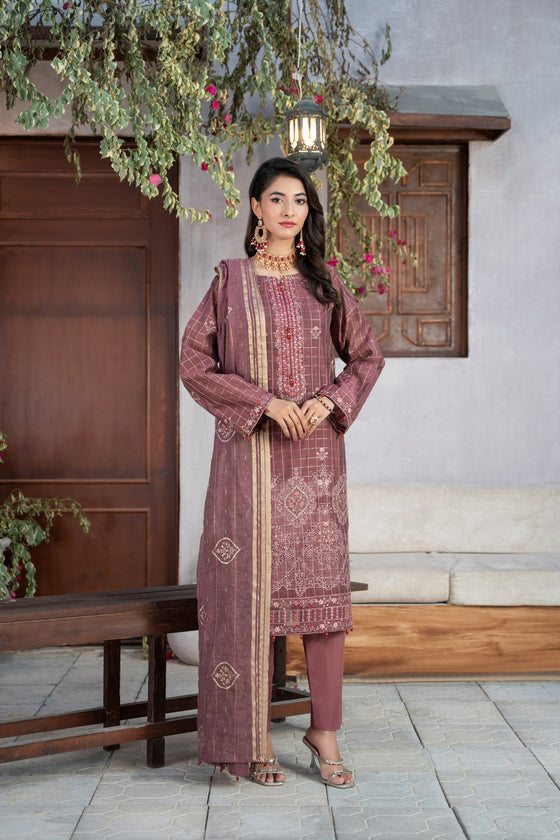 MIZAJ EXCLUSIVE UNSTITCHED-3PC LUXURY FESTIVE CHEQUE COTTON