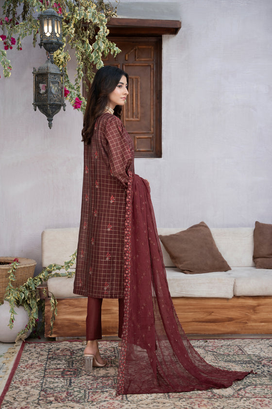 MIZAJ EXCLUSIVE UNSTITCHED-3PC LUXURY FESTIVE CHEQUE COTTON