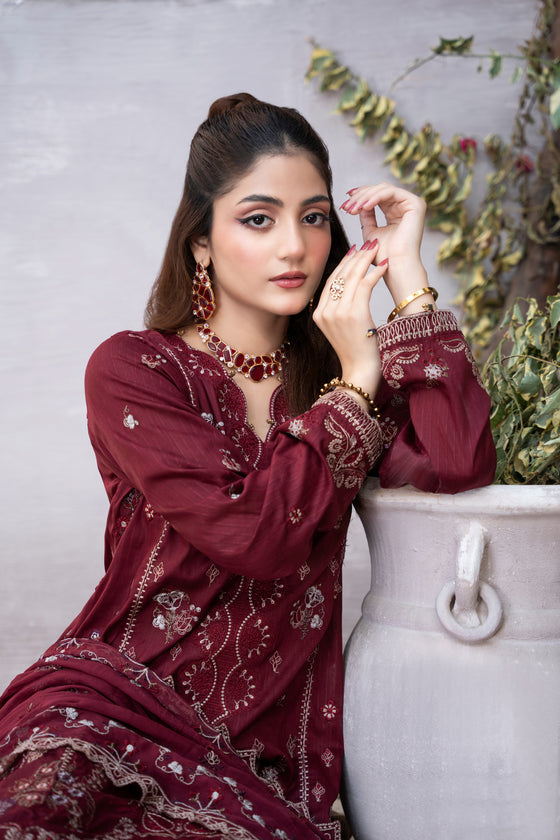 MUSHQ KHAAS -Unstitched-3Pc Embroidered Cotton Suit