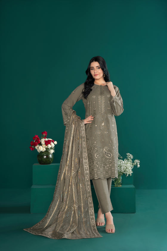 REGAL UNSTITCHED-3PC LUXURY MULTI-TEXTURE COTTON FESTIVE EDIT