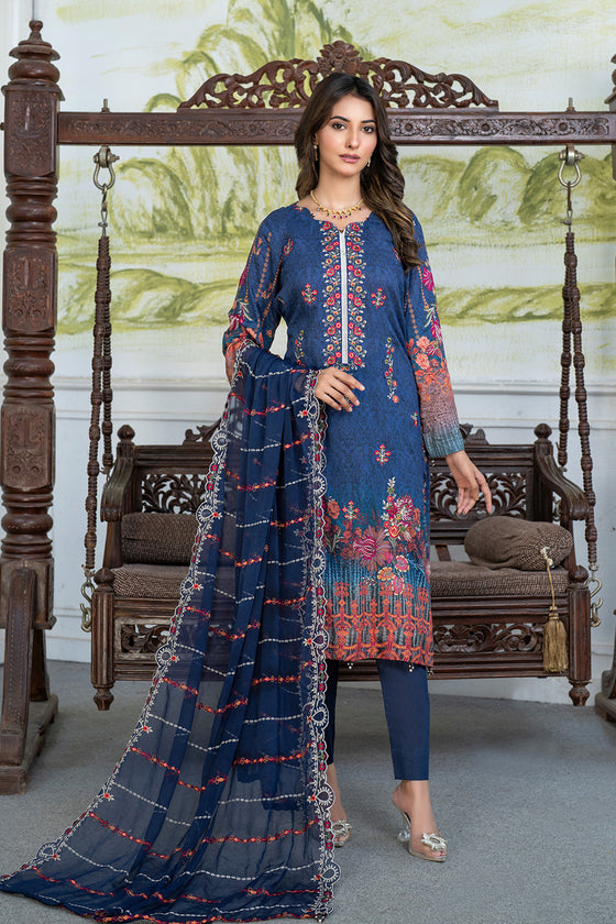 Rangzeb Luxury Chikankari Embroidered Printed Lawn -3pc Unstitched