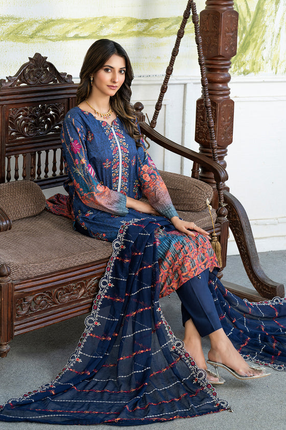 Rangzeb Luxury Chikankari Embroidered Printed Lawn -3pc Unstitched