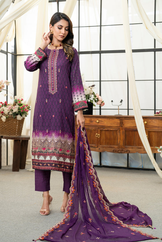 Rangzeb Luxury Chikankari Embroidered Printed Lawn -3pc Unstitched