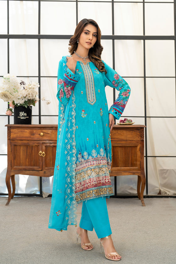 Rangzeb Luxury Chikankari Embroidered Printed Lawn -3pc Unstitched