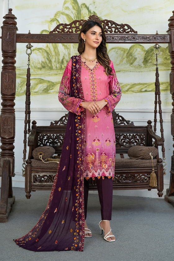 Rangzeb Luxury Chikankari Embroidered Printed Lawn -3pc Unstitched