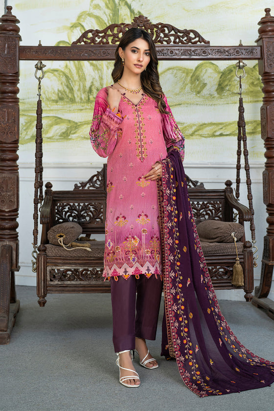 Rangzeb Luxury Chikankari Embroidered Printed Lawn -3pc Unstitched