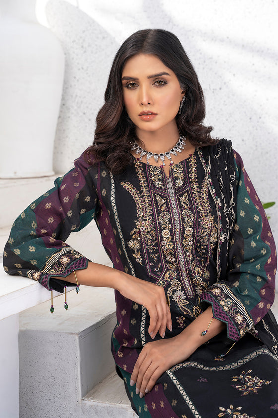 ROYAL JASMINE 3pc-Unsticthed Cotton Embroidered Suit