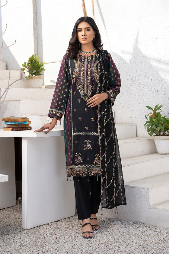 ROYAL JASMINE 3pc-Unsticthed Cotton Embroidered Suit