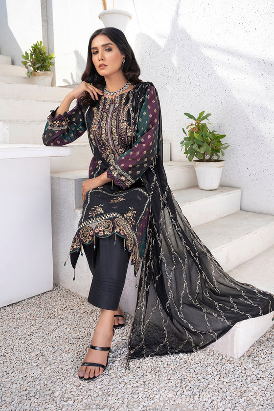 ROYAL JASMINE 3pc-Unsticthed Cotton Embroidered Suit