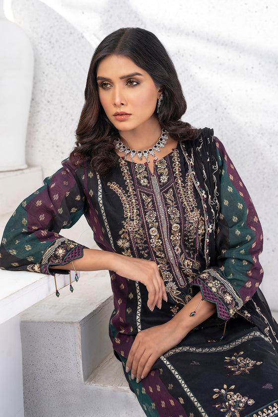 ROYAL JASMINE 3pc-Unsticthed Cotton Embroidered Suit