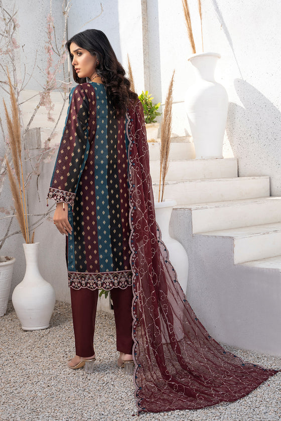 ROYAL JASMINE 3pc-Unsticthed Cotton Embroidered Suit