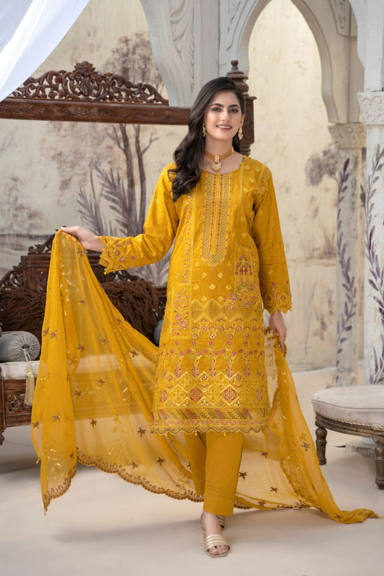 SANGEET-3PC UNSTITCHED EMBROIDERED SUITS