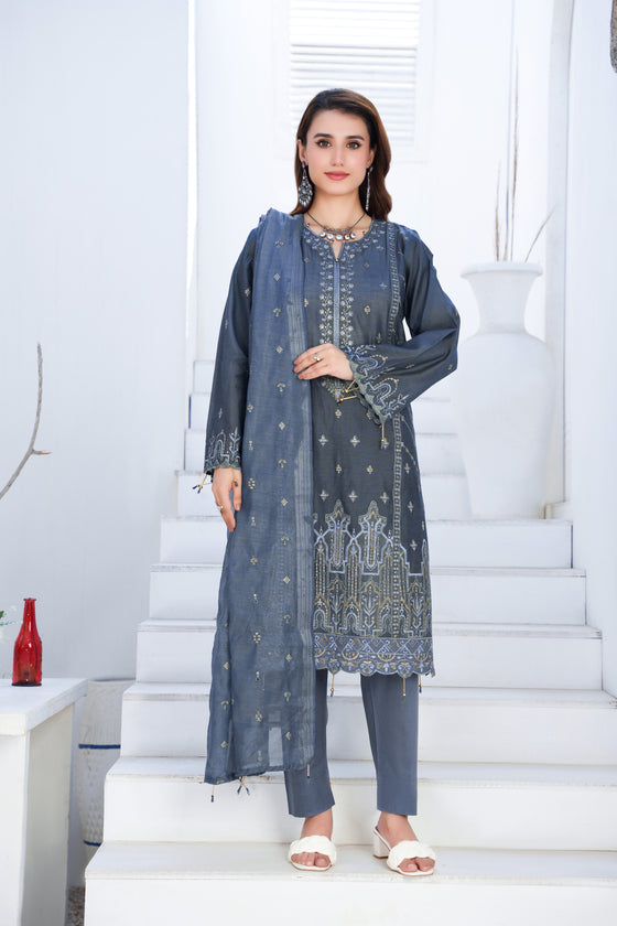 Silsila-E-Husn-Unstitched-3Pc Embroidered Cotton Suit