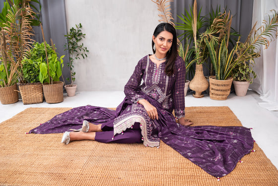 Zeenat -Unstitched-3Pc Embroidered Cotton Suit