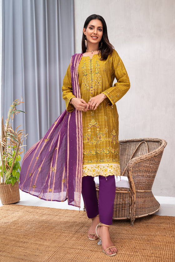 Zeenat -Unstitched-3Pc Embroidered Cotton Suit