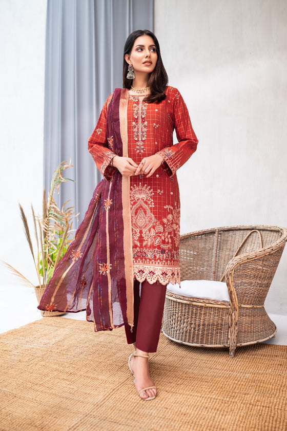 Zeenat -Unstitched-3Pc Embroidered Cotton Suit