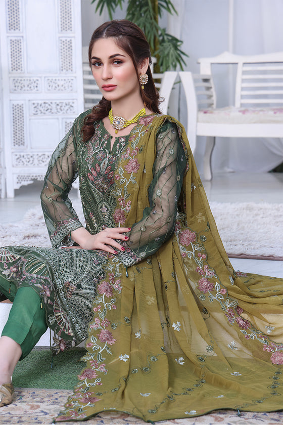 Unstitched - 3 Pc Luxury Embroidered Organza Suit