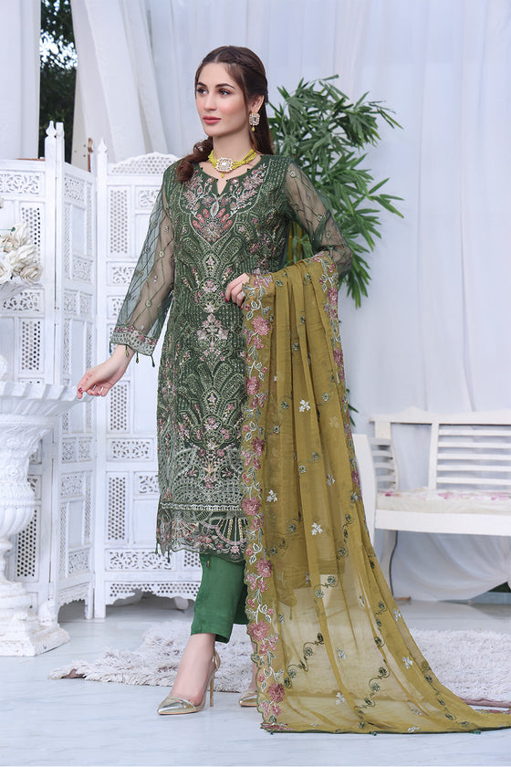 Unstitched - 3 Pc Luxury Embroidered Organza Suit