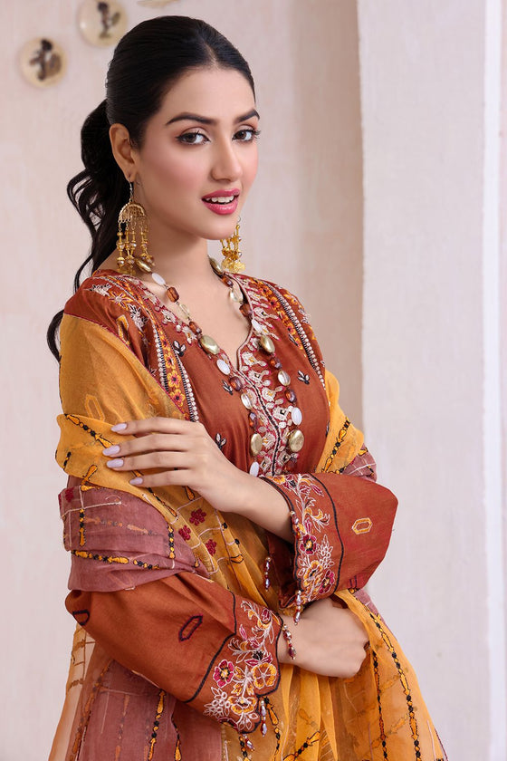 Unstitched-3Pc Embroidered Two Tone Cotton  Suit