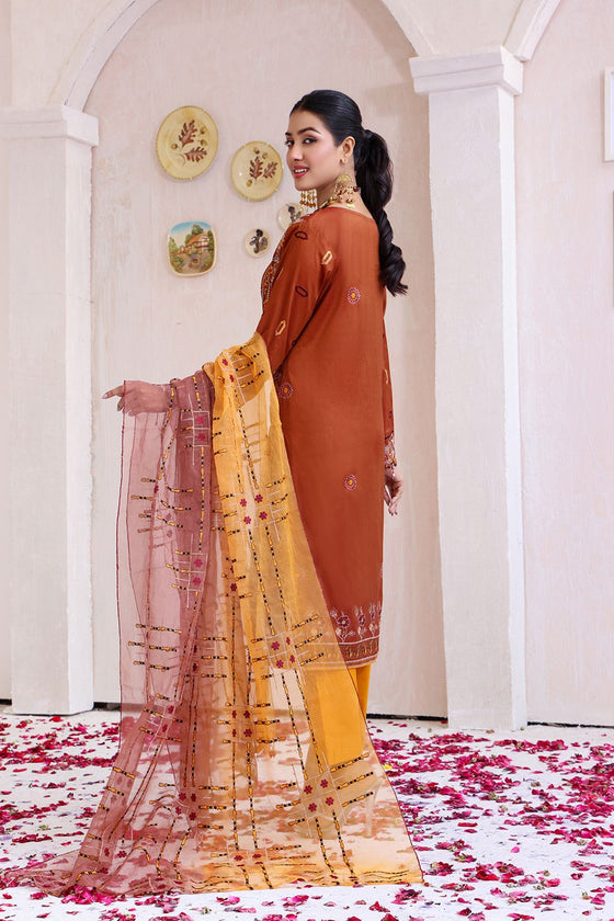 Unstitched-3Pc Embroidered Two Tone Cotton  Suit